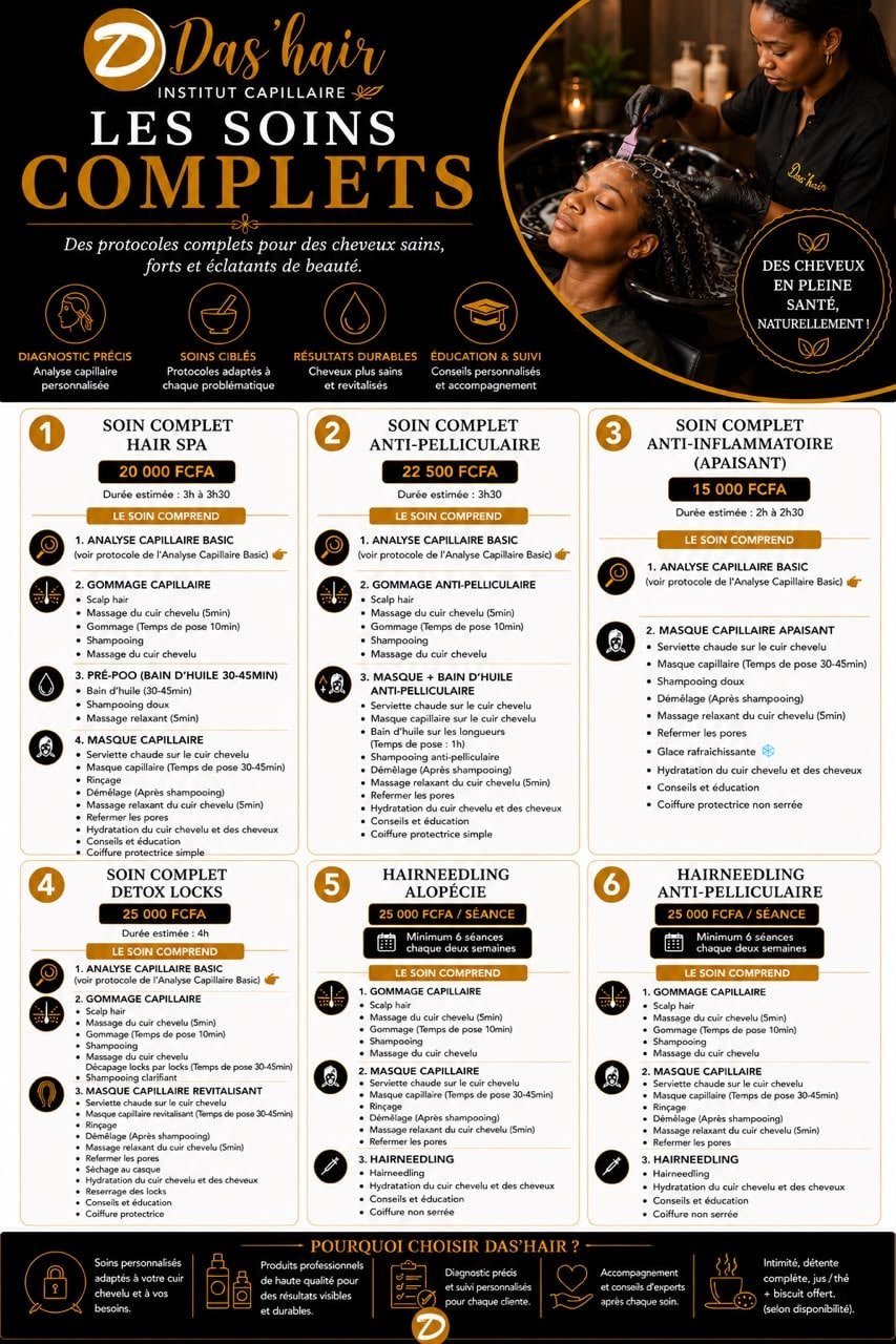 Fiche Das’hair — Les soins complets : Hair Spa, anti-pelliculaire, anti-inflammatoire, détox locks, hairneedling